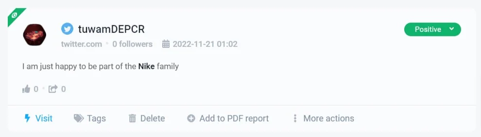an example of positive Twitter mention posted by Twitter user